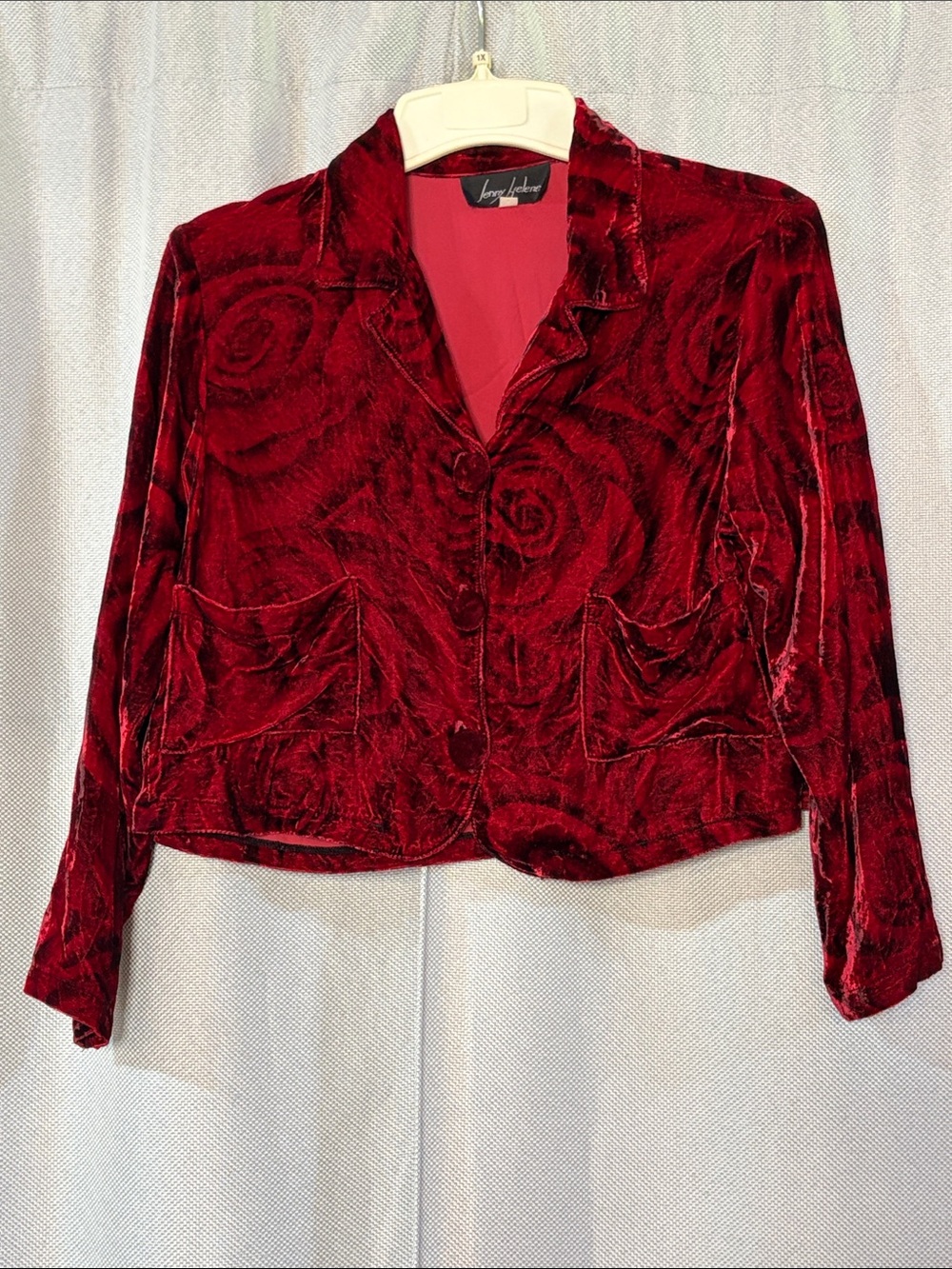 Vintage Red Velvet Rose-Textured Cropped Top
